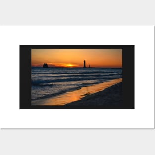 Grand Haven Lighthouse at Sunset on Lake Michigan Posters and Art